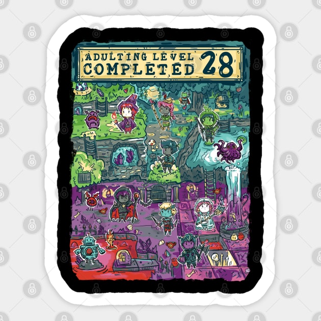 Adulting Level 28 Completed Birthday Gamer Sticker by Norse Dog Studio